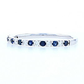 White Gold Sapphire & Diamond Wedding Band - 14k Round .56ctw Stackable Ring