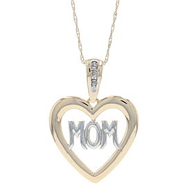 Yellow Gold Diamond Mom Heart Pendant Necklace 18 1/2" - 10k Single Cut Accents