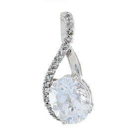 White Gold White Topaz & Diamond Pendant - 14k Oval Brilliant Cut 3.65ctw