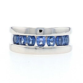 White Gold Sapphire Band Ring - 14k Oval Cut 2.10ctw Channel Set