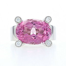 White Gold Pink Mystic Topaz & Diamond Ring - 14k Oval 8.96ctw Size 5 - 5 1/4