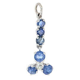 White Gold Sapphire & Diamond Flower Drop Pendant - 14k Round Brilliant 1.42ctw