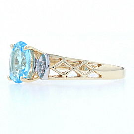 Yellow Gold Blue Topaz & Diamond Ring - 10k Oval Cut 1.17ctw Latticework