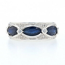 White Gold Sapphire & Diamond Three-Stone Band - 14k Marquise Cut 2.02ctw Ring