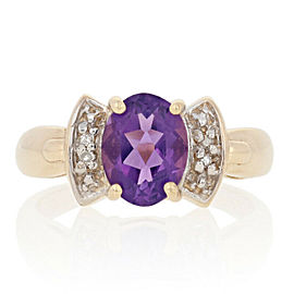 Yellow Gold Amethyst & Diamond Ring-10k Oval Cut 1.37ctw Solitaire with Accents