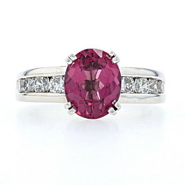 White Gold Rubellite Tourmaline & Diamond Ring - 18k Oval Cut 4.24ctw Engagement