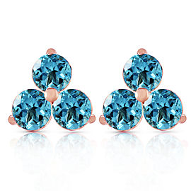 14K Solid Rose Gold Stud Earrings with Natural Blue Topaz