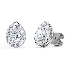 1.50 Ct Pear Shape Lab-Grown Diamond Halo Earrings set in 14K White Gold