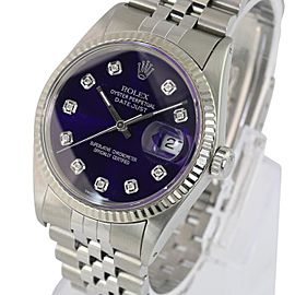 Purple Mens Datejust Steel Diamond Dial 18k Gold Fluted Bezel Watch