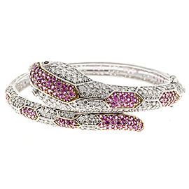 18K White Gold with Sapphire, Ruby and Diamond Snake Bangle Bracelet