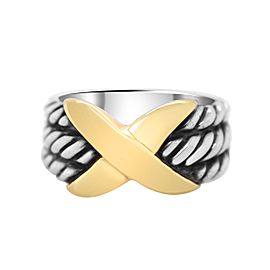 David Yurman Sterling Silver and 14k Gold X Triple-Row Ring Size 6.5