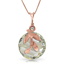 14K Solid Rose Gold Necklace withNatural Green Amethyst & Diamond