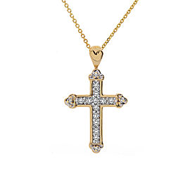 14K Yellow Gold Diamond Cross Pendant Necklace