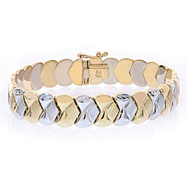 14K Two Tone Gold Fancy Link Diamond Cut Bracelet