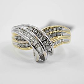 1.15Ct Diamond Cocktail Ring Baguette & Round Two-Tone 14K Gold 5 grams SIZE 7