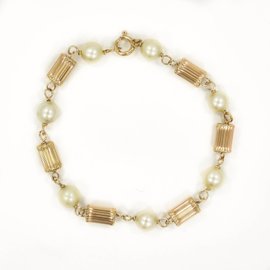 Cultured Pearl Bracelet In 14K Yellow Gold 7MM Stones 5.8 Grams 7"