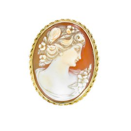 Cameo Antique Victorian Style 9.7gr 14K Gold Brooch Pendant