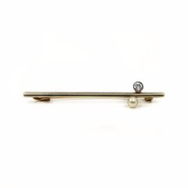 Tie Pin 14K European Cut With 0.30CT Pearl Vintage