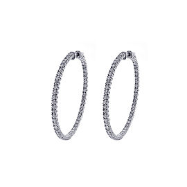 14K White Gold Eternity Inside Out 3.00 Ct Diamond Hoop Earrings