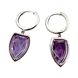 18k White Gold 1.25Ct Natural Amethyst Round Diamonds Earrings