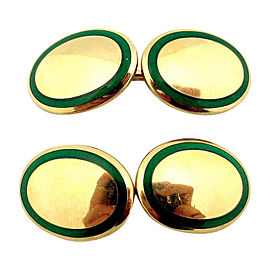 Tiffany & Co. 18K Yellow Gold & Green Enamel Cufflinks