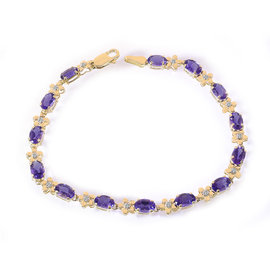 14K Yellow Gold 0.10ct Diamond and 5.00ct Amethyst Flower Link Bracelet