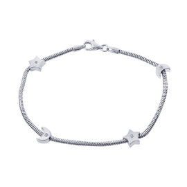 14K White Gold and 0.10ct Diamonds Moon & Stars Bracelet