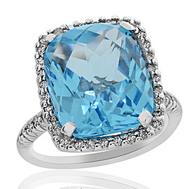 14K White Gold 5.20 Ct Blue Topaz and 0.25 Ct Diamond Ring Size 4.75