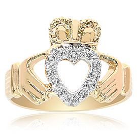 14K Yellow Gold 0.15 Ct Diamonds Irish Claddagh Ring Size 8