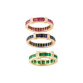 14k Yellow Gold Ruby, Sapphire, Emerald Womens Ring Size 7