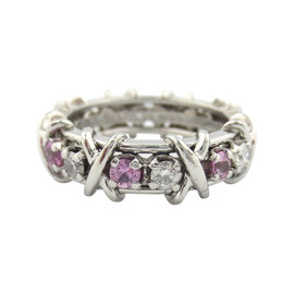 Tiffany & Co. Jean Schlumberger Platinum Diamond and Pink Sapphire Ring Size 6.5