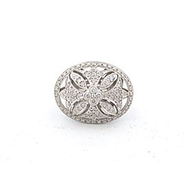 18K White Gold 1.50 Ct Round Diamond Oval Flower Antique Ring Size 7