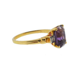 Yellow Gold Amethyst, Diamond Womens Ring Size 4.0