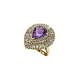 14K Yellow Gold with 4.63ct. Diamond & 15ct. Amethyst Stone Cocktail Ring Size 7.5