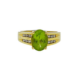 14K Yellow Gold Oval Peridot Diamond Ring Size 8.25