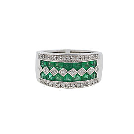 18K White Gold Emerald & Diamond Ring Size 7