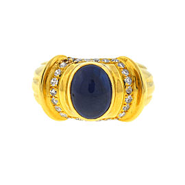 18K Yellow Gold Sapphire Cabochon & 0.62ct. Diamonds Ring Size 5