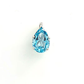 14K WHITE GOLD 0.10 CT DIAMOND 8 CT PEAR SHAPE BLUE TOPAZ PENDANT 3.9 GRAMS