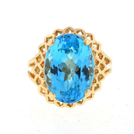 14k Yellow Gold Oval Blue Topaz Ladies Ring