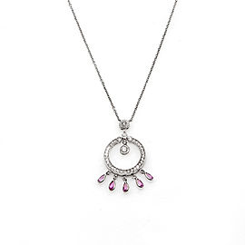 14K White Gold Diamond Pink Sapphire Pendant Necklace 5.8 Grams 16"