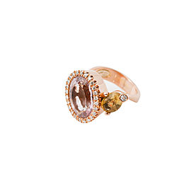 18K Rose Gold Oval Morganite Citrine Stones Diamond Ring Size 6.5 12.7 Grams