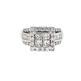 14k White Gold Square Top Mosaic Diamond Ladies Ring