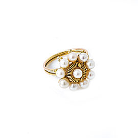 Vintage 18K Yellow Gold 4 mm Pearls Ring 4 Gram Size 8