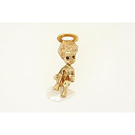 Ruser 14k Gold Angel Cherub Sappire Eyes Halo Sitting on Pearl Cloud Pin Brooch