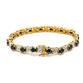 YELLOW GOLD PLATED DIAMOND SAPPHIRE BRACELET 17.4 GRAMS 7"