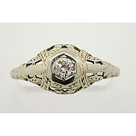 Deco Filigree Diamond Engagement Ring Antique 18k White Gold .20 1/5CT sz 6