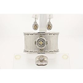 Gabriel & Co. Cuff Bracelet Earrings Ring Set 18k Gold Sterling Silver Diamond