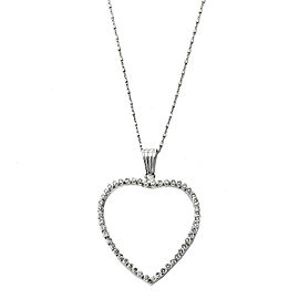 14K White Gold 1.0 Ct Round Diamond Floating Heart Love Pendant Necklace 18"