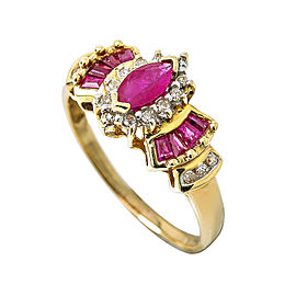 14K Yellow Gold 1.0 Ct Diamonds Ruby Ring 3.8 Grams Size 8.75