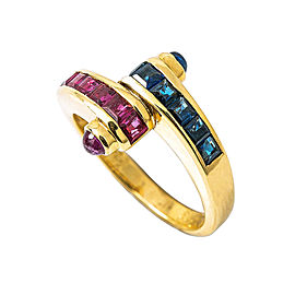 18K Yellow Gold 0.84 Ct Sapphire 0.90 Ct Ruby Ring 5.8 Grams Size 6.25